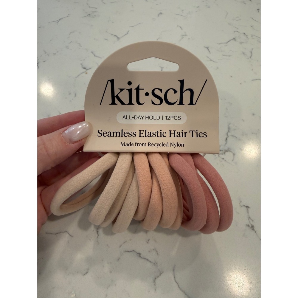 Kitsch 12PC Seamless Elastic Hair Ties Rosewood Recycled Nylon All-Day Hold - Picture 2 of 3